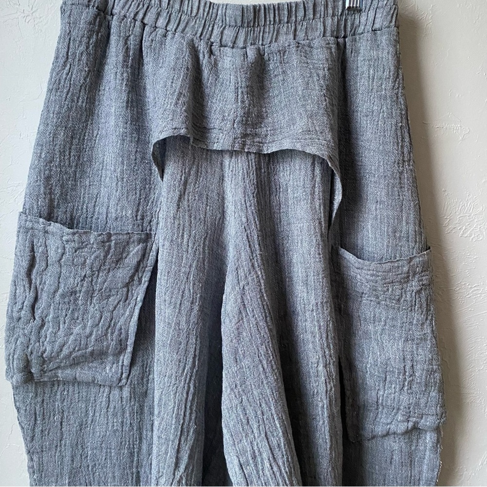 Luukaa Boho Lagenlook Gray Linen Wide Leg Trouser - Picture 8 of 9